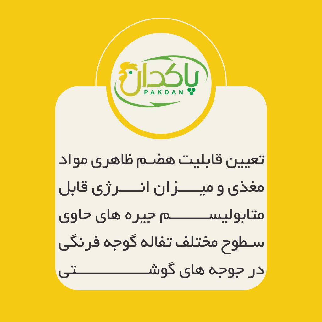 تعیین قابلیت هضم ظاهری مواد مغذی و میزان انرژی قابل متابولیسم جیره های حاوی سطوح مختلف تفاله گوجه فرنگی در جوجه های گوشتی