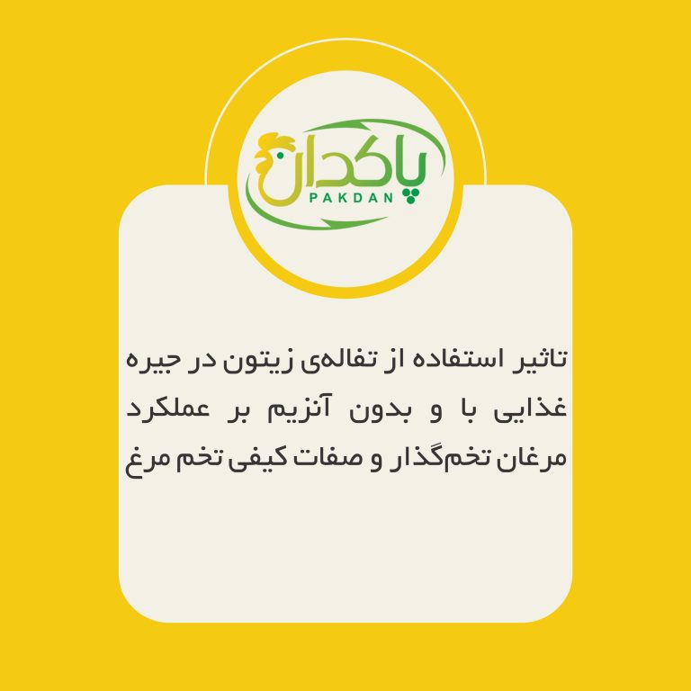 ﺗﺎﺛﯿﺮ اﺳﺘﻔﺎده از ﺗﻔﺎﻟﻪي زﯾﺘﻮن در ﺟﯿﺮه ﻏﺬاﯾﯽ ﺑﺎ و ﺑﺪون آﻧﺰﯾﻢ ﺑﺮ ﻋﻤﻠﮑﺮد ﻣﺮﻏﺎن ﺗﺨﻢﮔﺬار و ﺻﻔﺎت ﮐﯿﻔﯽ ﺗﺨﻢ ﻣﺮغ